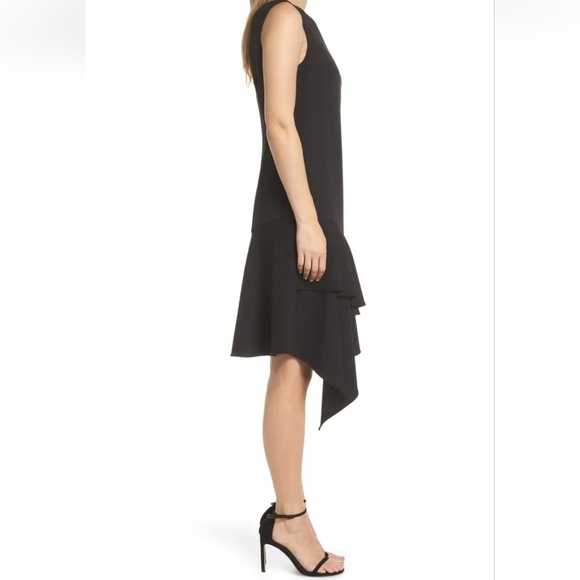 Vince Camuto Asymmetrical Ruffle Hem Sleeveless Crepe Dress - Picture 2 of 13
